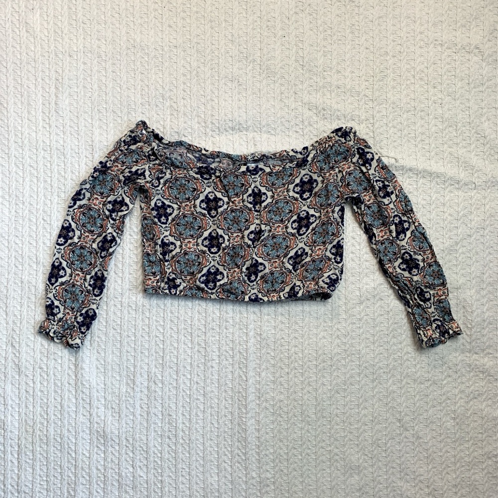 Long Sleeve Off the Shoulder Crop Blouse